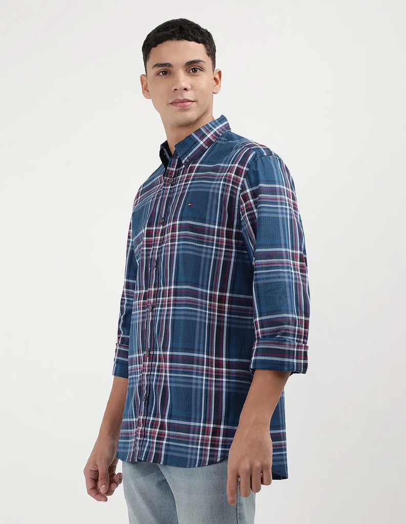 Sơ mi dài tay tommy hồng trắng kẻ nhỏ