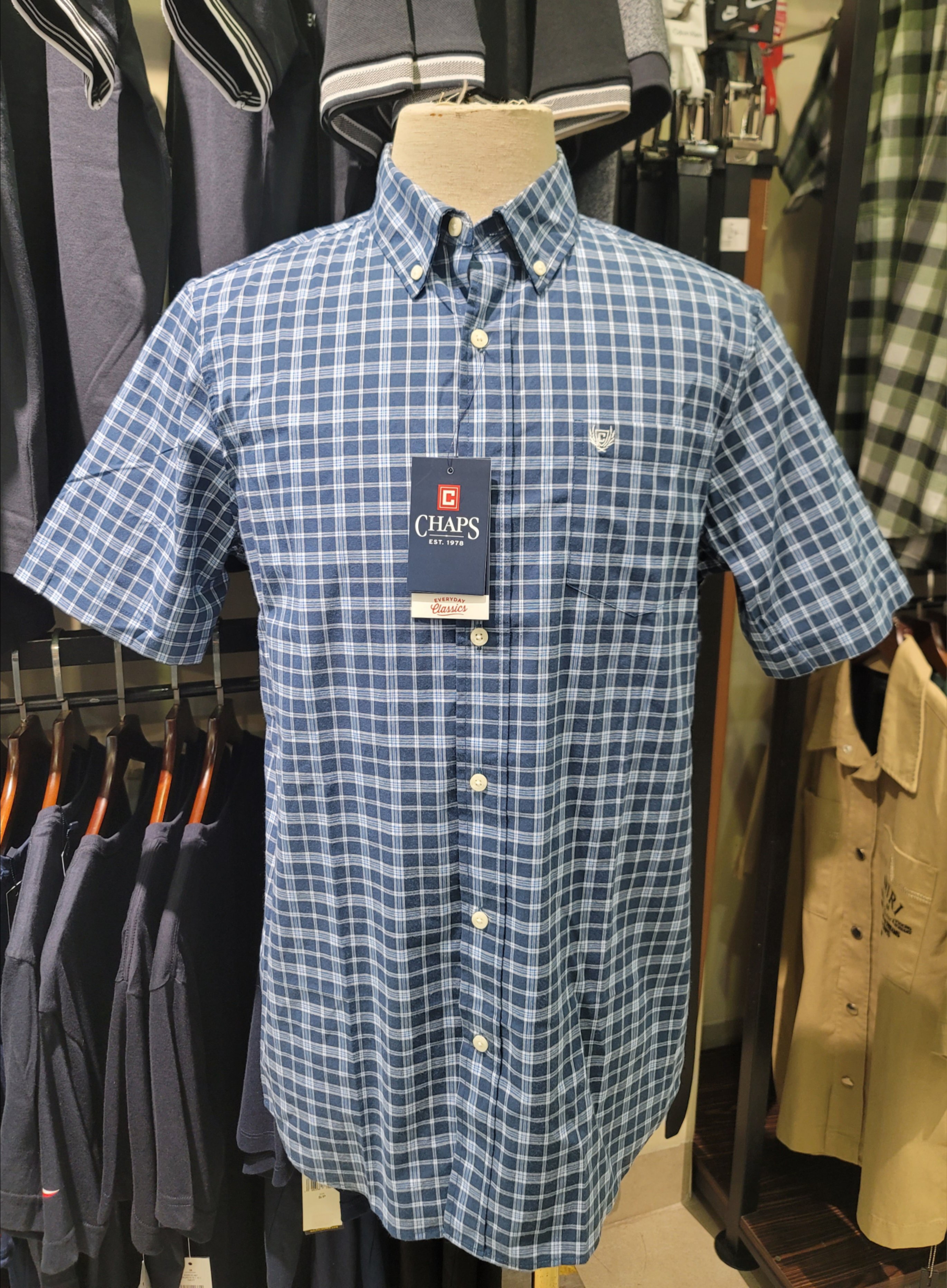 Sơ mi cộc tay Chaps - caro kẻ nhỏ xanh