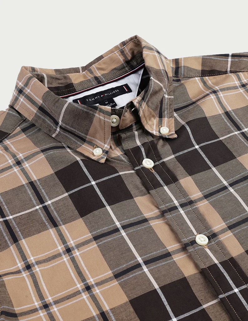 Sơ mi dài tay Tommy caro vuông vàng nâu đất