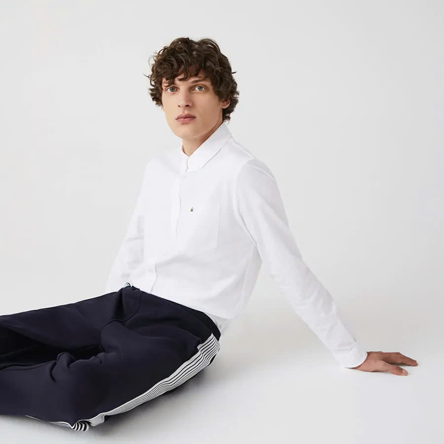 Sơ mi Lacoste trắng túi ngực