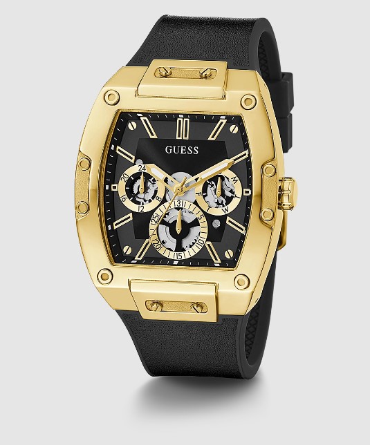 Đồng hồ nam G U E S S Gold Tone Case Black Genuine Leather Silicone Watch GW0202G1