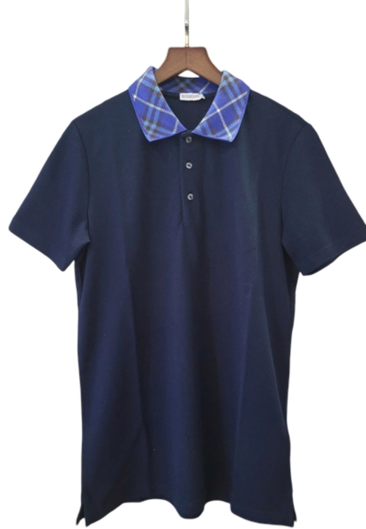 Polo-Shirt Burberry Check Collar Cotton - Navy