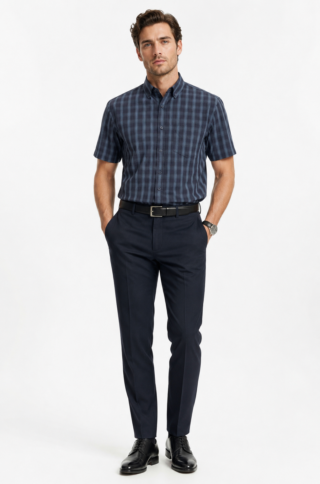 Sơ mi cộc tay Polo Club - Caro xanh navy