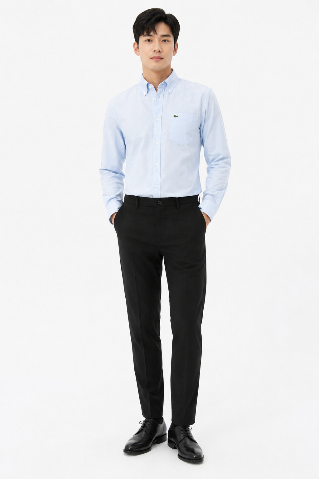 Sơ mi lacoste dài tay blue túi ngực