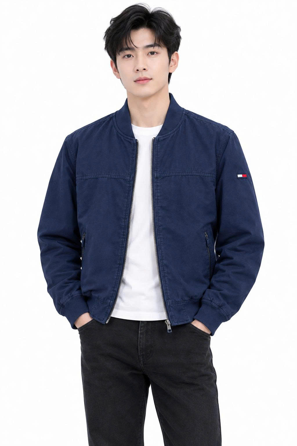 Áo khoác kaki tommy cổ bẻ màu navy