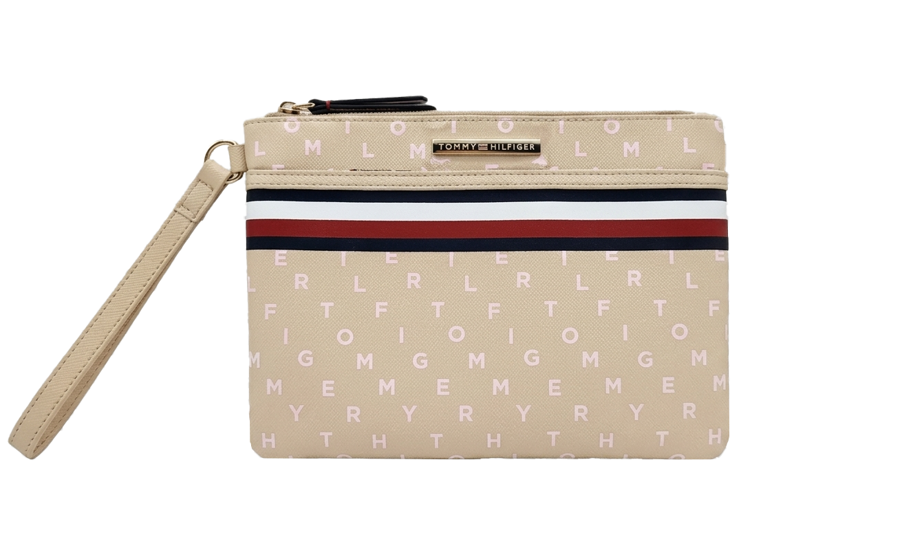 Ví cầm tay Tommy Hilfiger Signature Stripe Wristlet - Beige