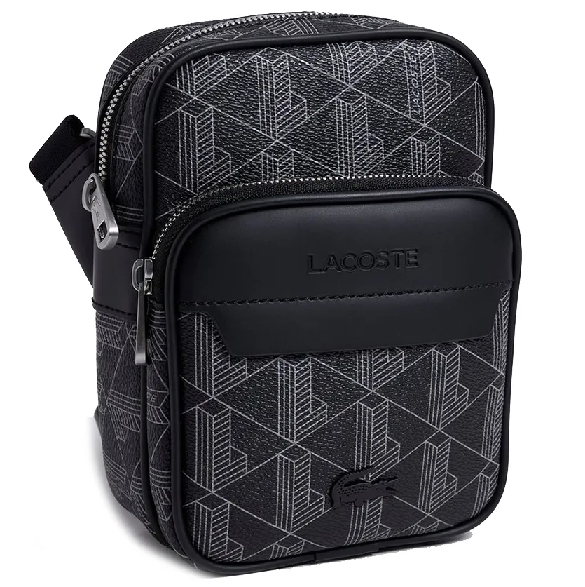 Túi chéo Lacoste đen họa tiết