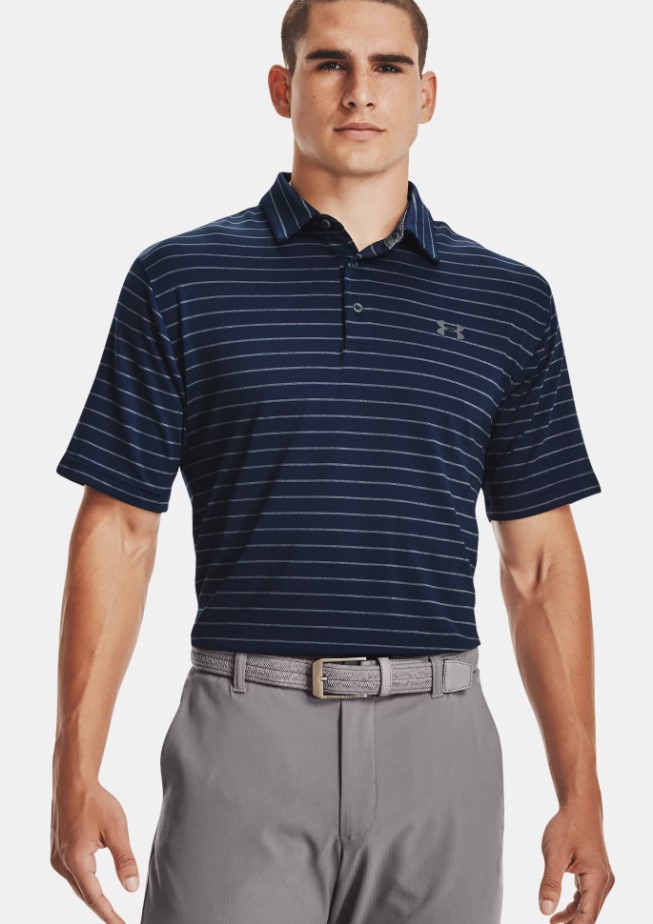 Áo Golf nam Under Armour - Navy kẻ xám