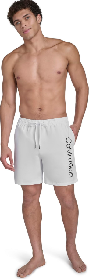 Calvin Klein Men's Volley Quick Dry Lightweight Swim Trunk - White