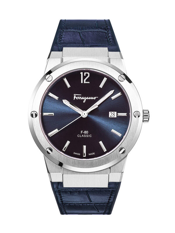 Đồng hồ nam Salvatore Ferragamo F80 - Blue viền bạc mặt xanh