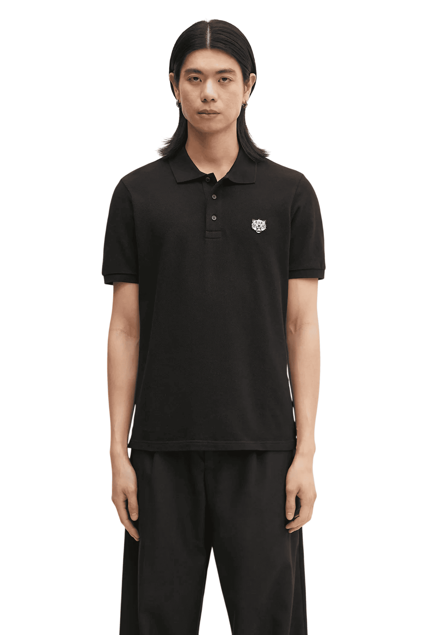 Polo kenzo đen hoạ tiết sư tử trắng