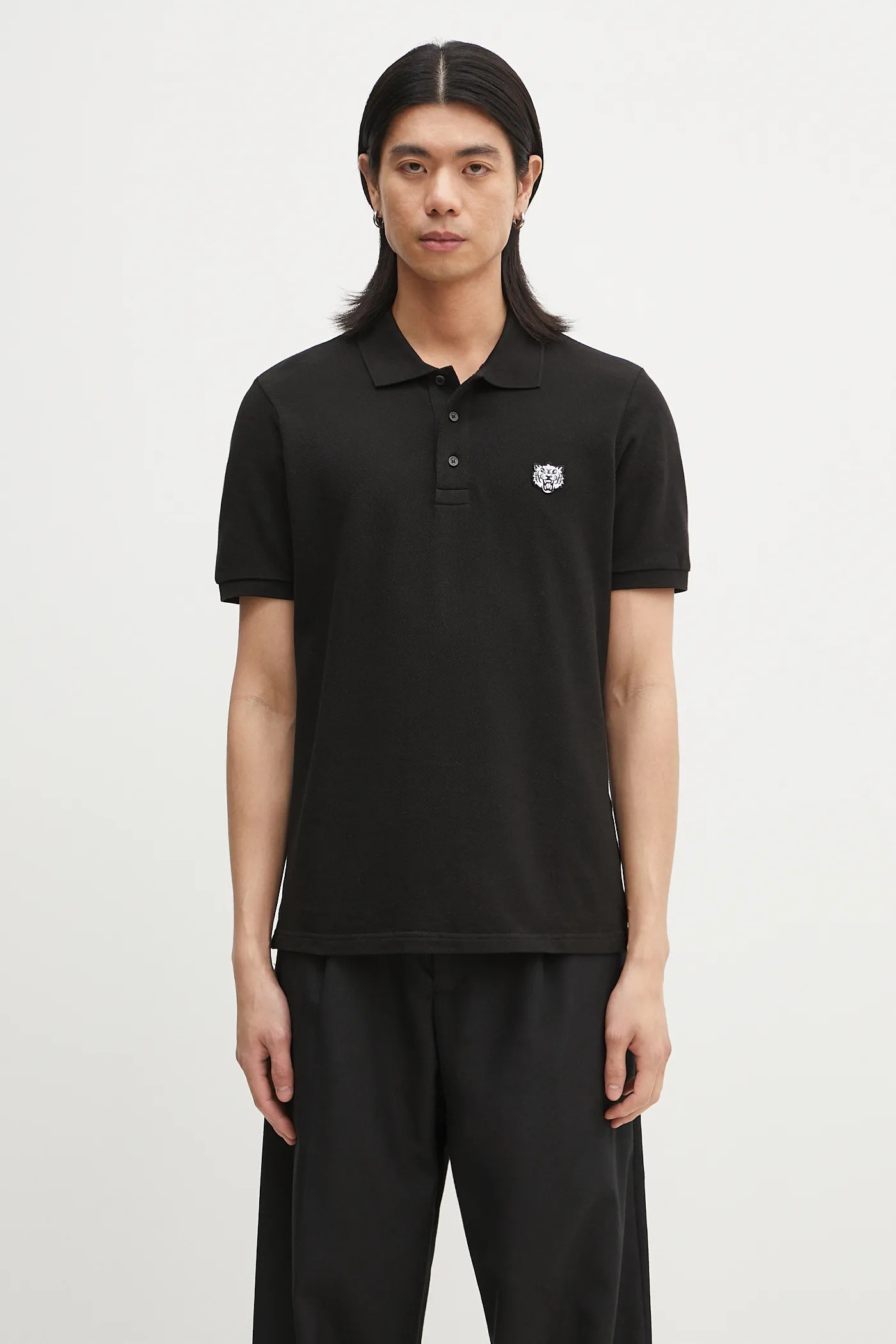 Polo kenzo đen hoạ tiết sư tử trắng