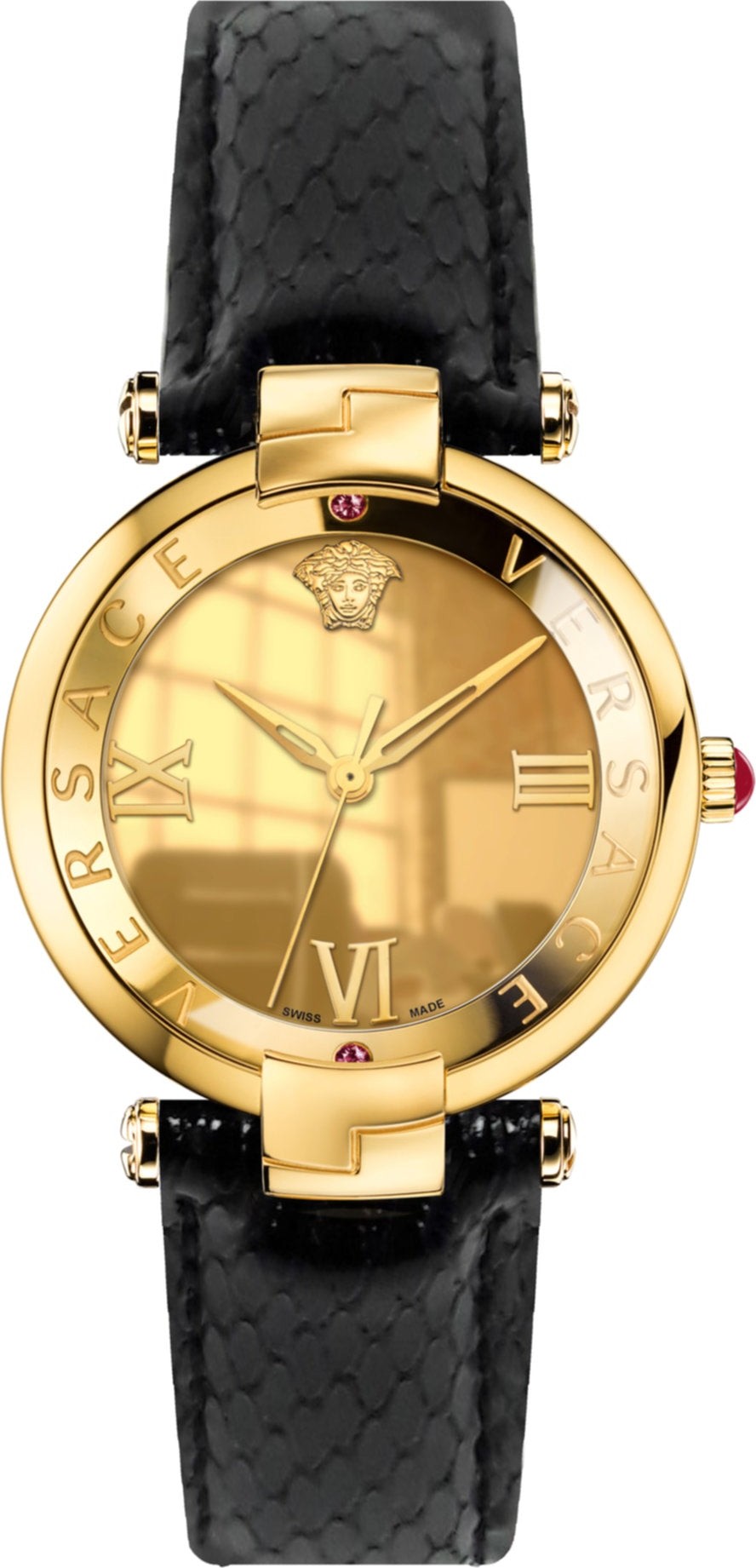 Đồng hồ nữ Versace Revive Gold Dial Black Leather Ladies Watch VEAI00219