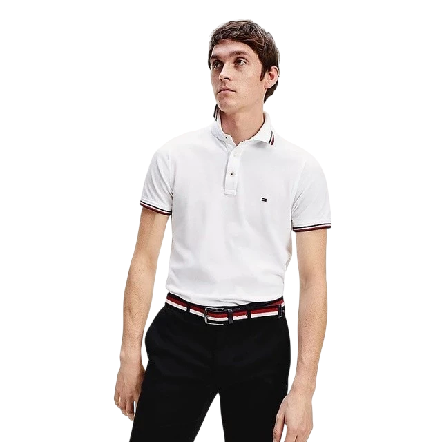 Polo tommy trắng cổ viền