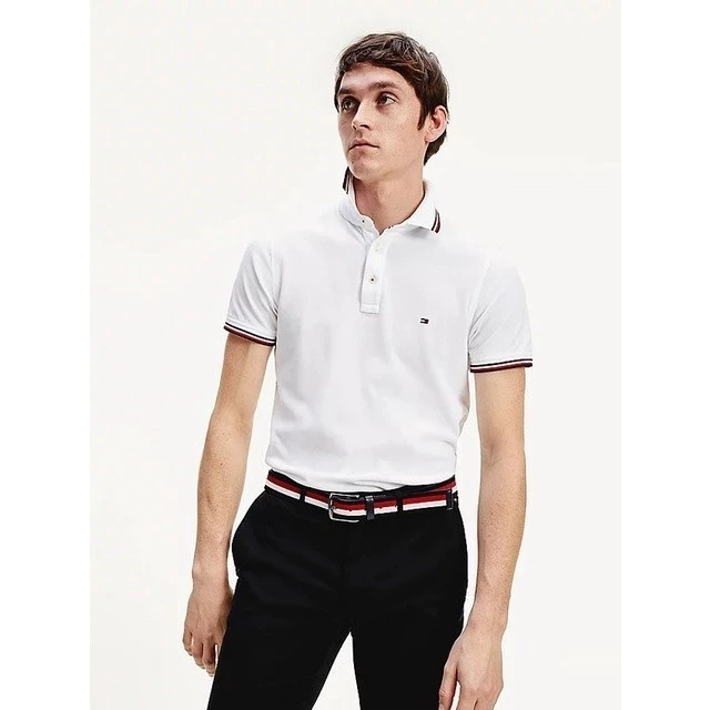 Polo tommy trắng cổ viền