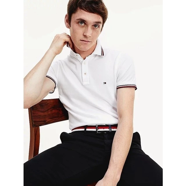 Polo tommy trắng cổ viền