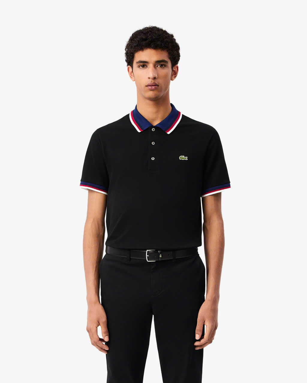 Polo Lacoste Regular Fit Stretch Mini Piqué - Black
