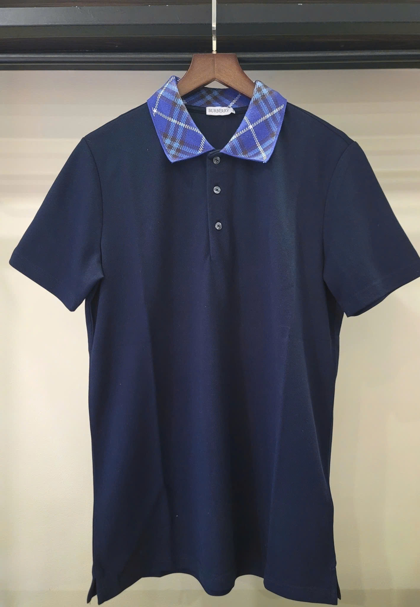 Polo-Shirt Burberry Check Collar Cotton - Navy