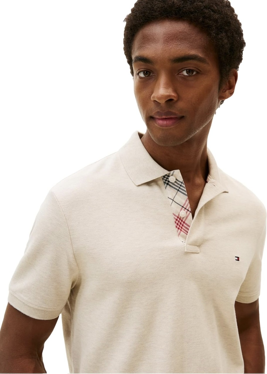 Polo Tommy Hilfiger Piqué Placket Interest Regular Fit - Heathered Oatmilk