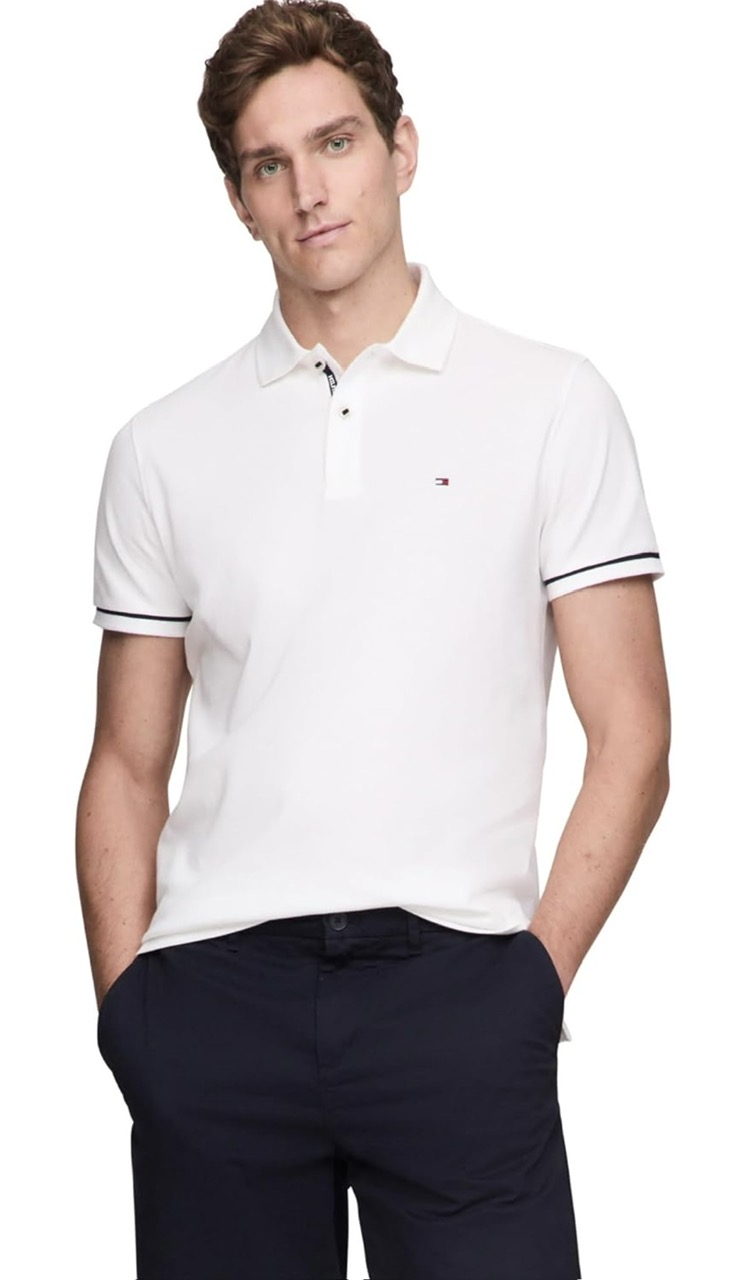 Polo Tommy Hilfiger Regular Fit Stripe Sleeve - White