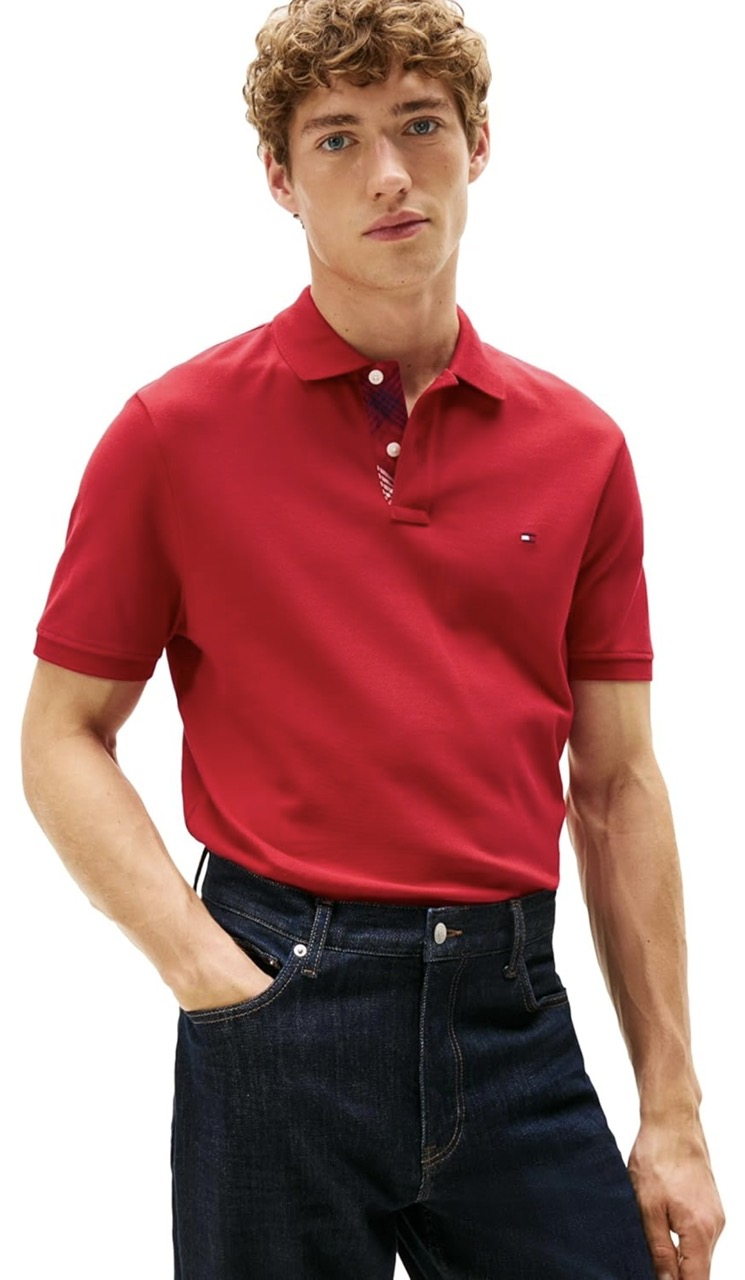 Polo Tommy Hilfiger Piqué Placket Interest Regular Fit - Medium Red