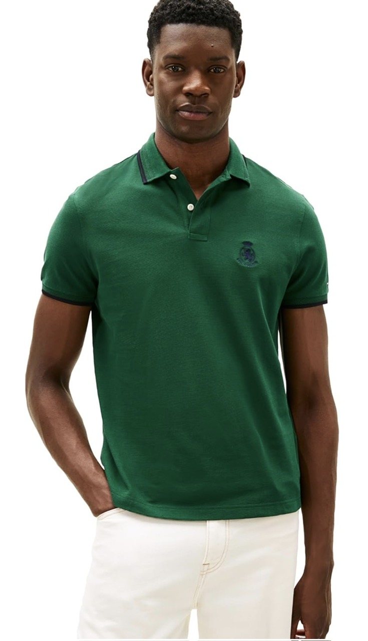 Polo Tommy Hilfiger with Embroidered Crest Design - Ornamental Green
