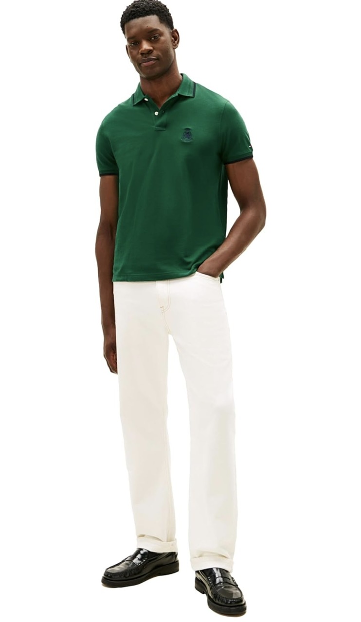 Polo Tommy Hilfiger with Embroidered Crest Design - Ornamental Green