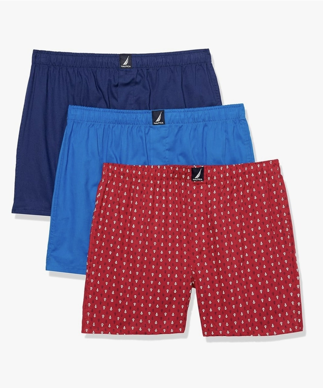 Quần Boxer Nautica Men's Cotton Woven 3 Pack - Blue Depths/Pro Blue/Anchor Print Cerise