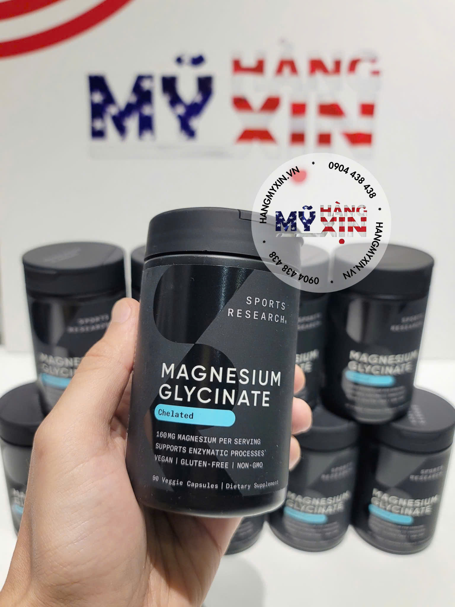 Viên Uống Bổ Sung Sports Research Magnesium Glycinate Veggie Capsule 160mg Giúp Thư Giãn Cơ Bắp và Thần Kinh - Hộp 90 viên nang thực vật