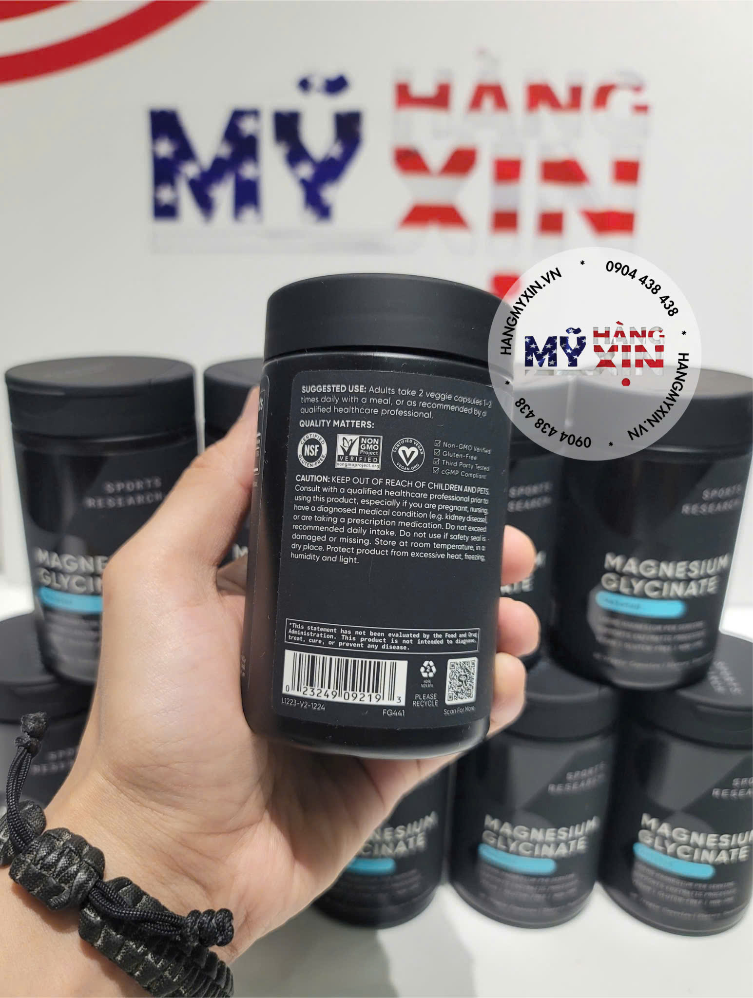 Viên Uống Bổ Sung Sports Research Magnesium Glycinate Veggie Capsule 160mg Giúp Thư Giãn Cơ Bắp và Thần Kinh - Hộp 90 viên nang thực vật