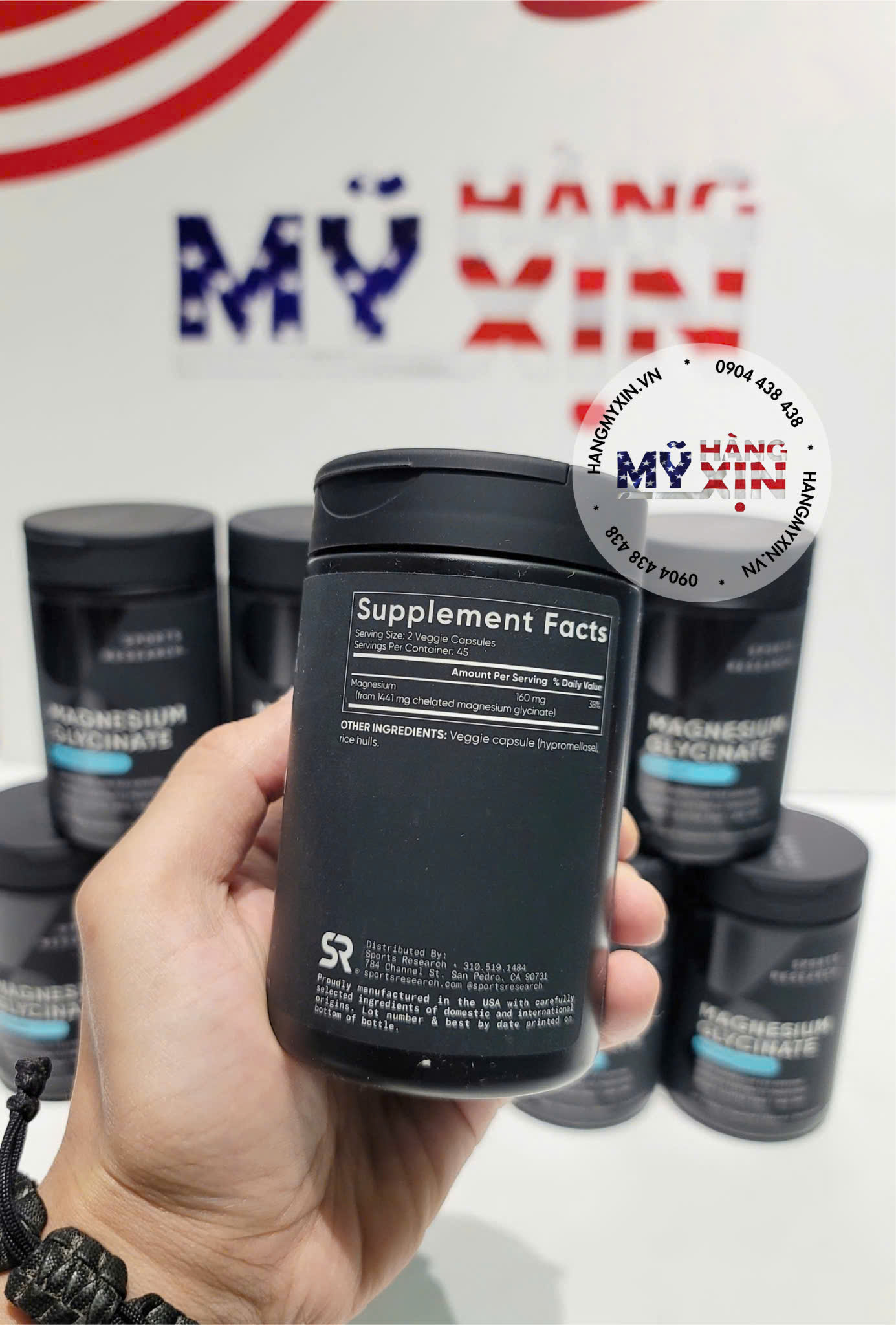 Viên Uống Bổ Sung Sports Research Magnesium Glycinate Veggie Capsule 160mg Giúp Thư Giãn Cơ Bắp và Thần Kinh - Hộp 90 viên nang thực vật