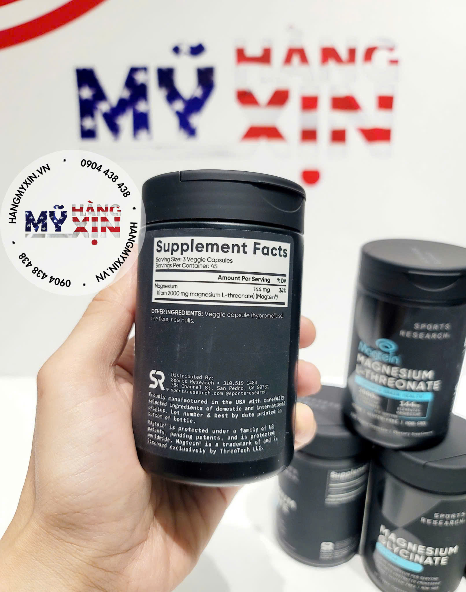 Viên uống bổ sung Magie Sports Research Magtein Magnesium L-Threonate 2000mg - Hỗ trợ sức khỏe não bộ, cải thiện giấc ngủ -135 viên