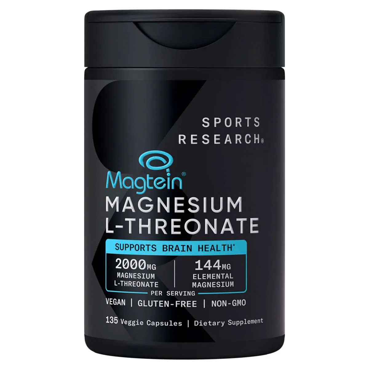 Viên uống bổ sung Magie Sports Research Magtein Magnesium L-Threonate 2000mg - Hỗ trợ sức khỏe não bộ, cải thiện giấc ngủ -135 viên