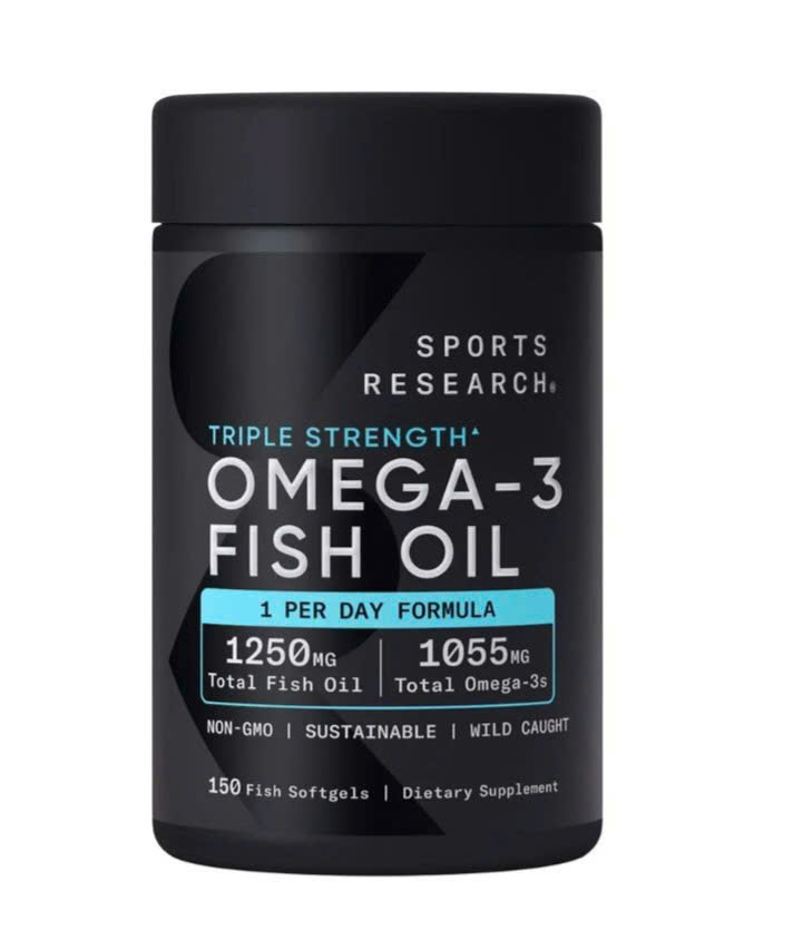 Dầu cá Sports Research Omega-3 Fish Oil Triple Strength –  Bổ sung Omega-3 chất lượng cao, hỗ trợ tim mạch và sức khỏe tổng thể mỗi ngày -150 viên