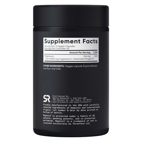 Viên uống bổ sung Magie Sports Research Magtein Magnesium L-Threonate 2000mg - Hỗ trợ sức khỏe não bộ, cải thiện giấc ngủ -135 viên