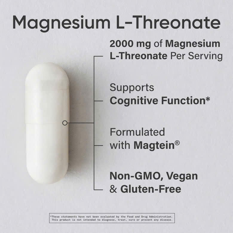 Viên uống bổ sung Magie Sports Research Magtein Magnesium L-Threonate 2000mg - Hỗ trợ sức khỏe não bộ, cải thiện giấc ngủ -135 viên