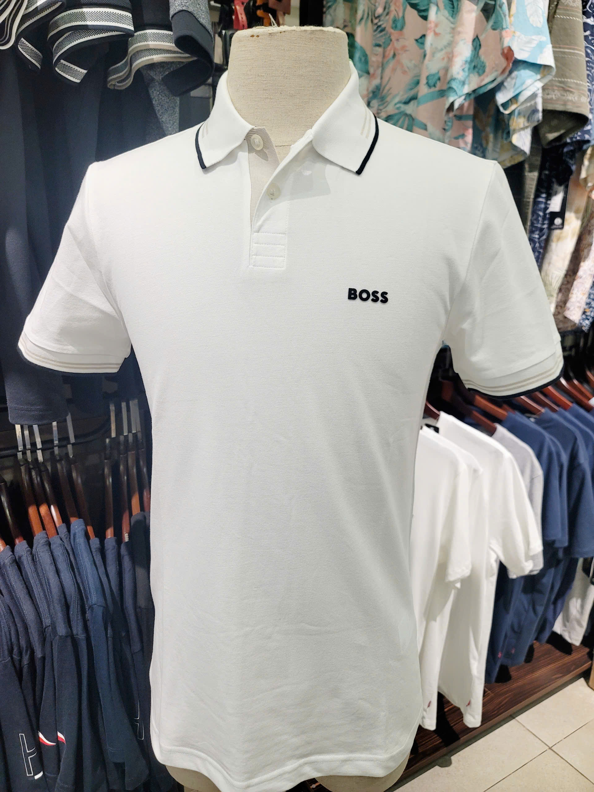 BOSS Mens Paul Polo Shirt Slimfit - White