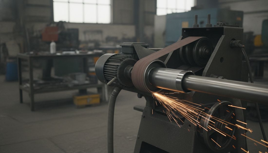 Đánh xước hộp inox 304 bằng đai nhám theo chiều dài cây