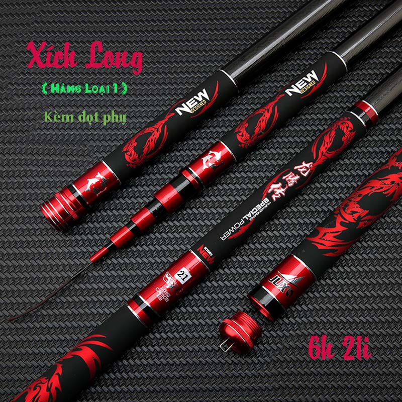 Cần câu tay Xích Long Cacbon Xoắn Cao Cấp Mật Độ Cao (L1 tặng kèm đọt )