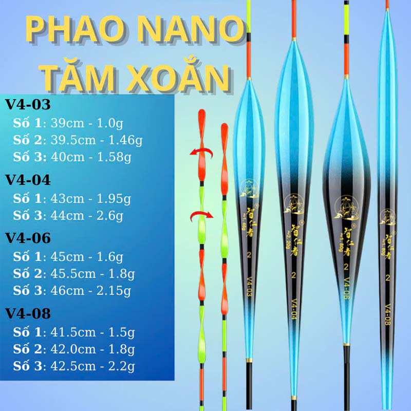 Phao Câu Đài NaNo Tăm Xoắn Siêu Nhạy, Chống Sóng, Chống Gió, Tăm Sáng Rõ V4