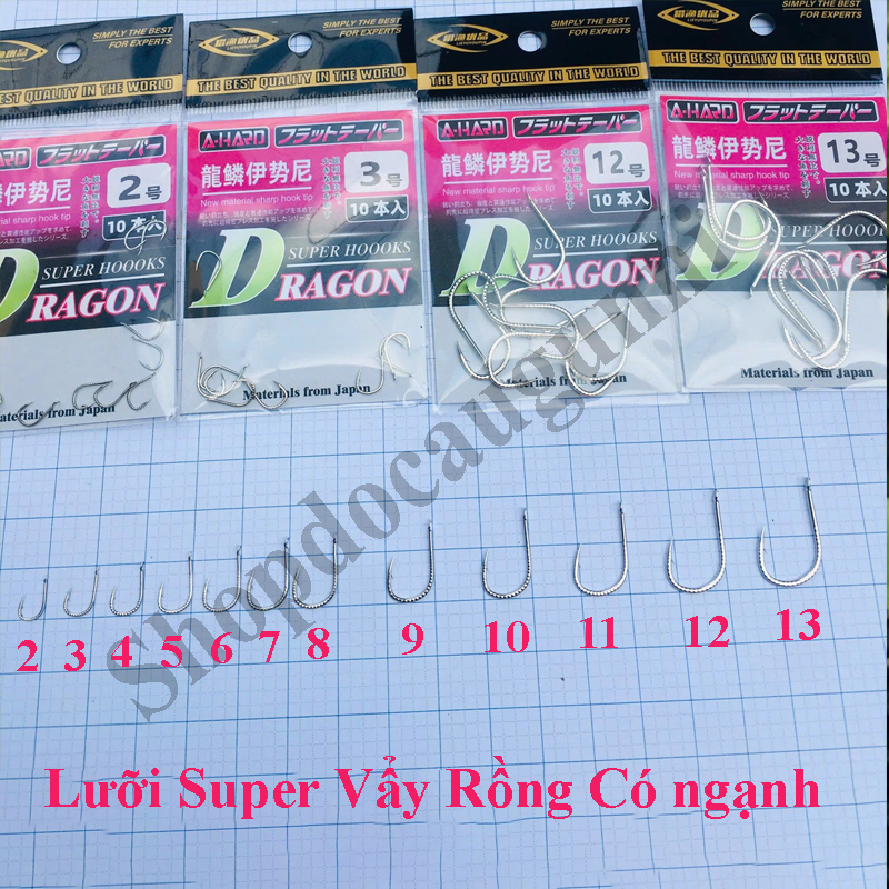 ( Vĩ 10 Lưỡi ) Lưỡi SUPER HOOOKS Vẩy Rồng Có Ngạnh, Lưỡi Siêu Cường