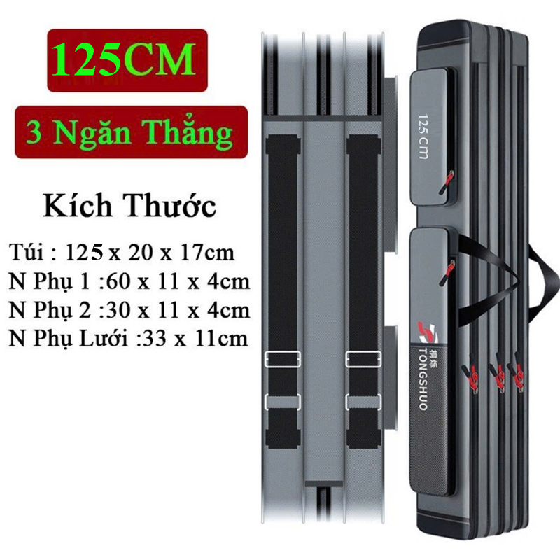 Bao Đựng Cần Vải 3 Ngăn Lớn Kèm 2 Ngăn Phụ, Có Quai Đeo  Size 125x20x17 cm