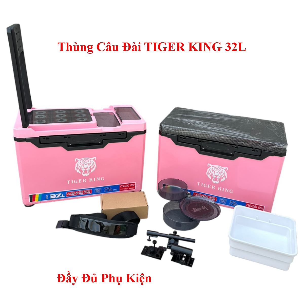 Thùng Câu Đài 32L TIGER KING , Đầy Đủ Phụ Kiện Đi Kèm