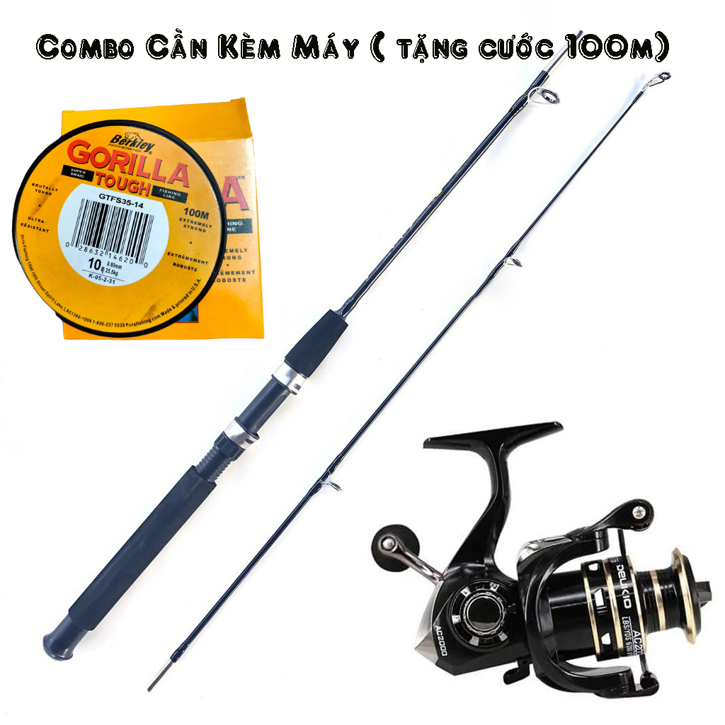 Combo Cần Câu Máy Shimano 2 Khúc Đặc Kèm Máy DEUKIO AC Kim loại ( Tặng Cước 100m )