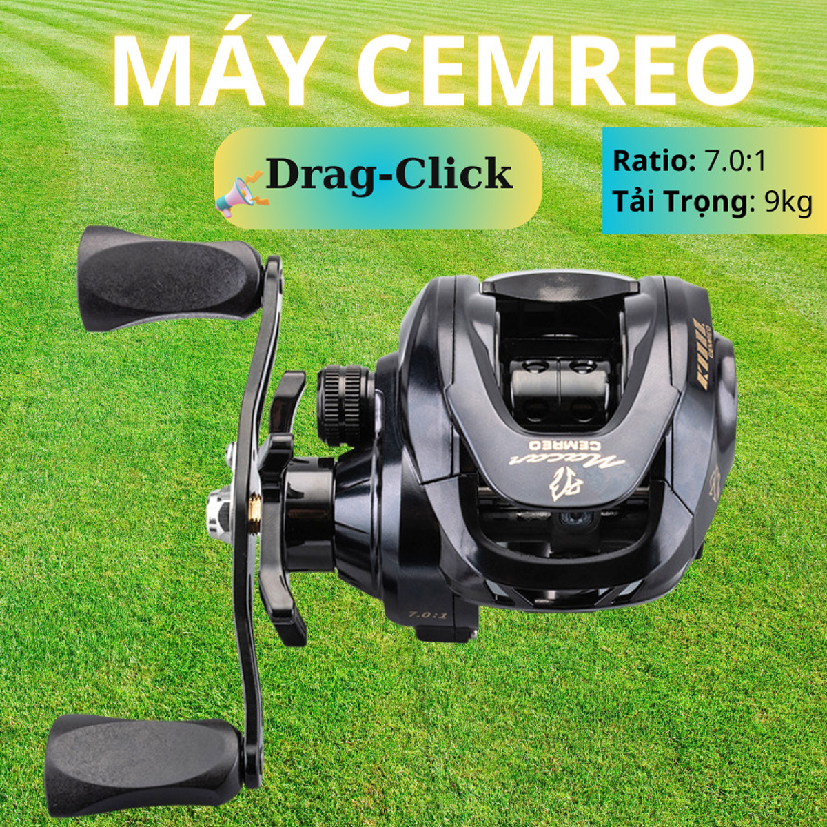 Máy câu cá lure Ngang CEMREO fishing có tiếng drag khi xả spoon Chuyên lure lóc chẽm, Tải cá 9kg