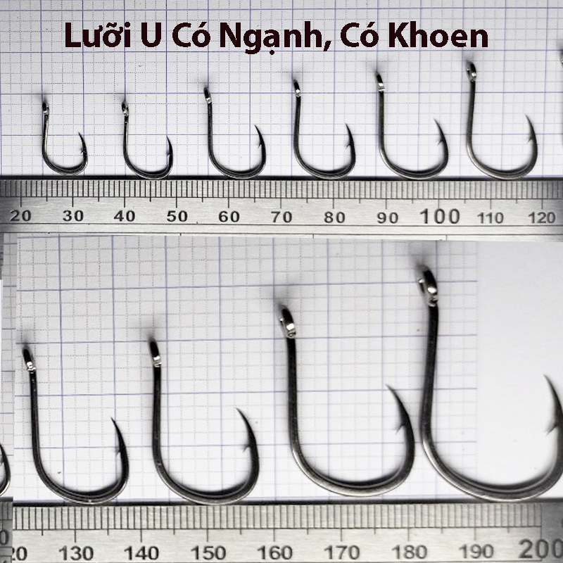 Combo Lưỡi Câu Cắm, Chữ U, Có Ngạnh, Có Khoen chống tuột dây
