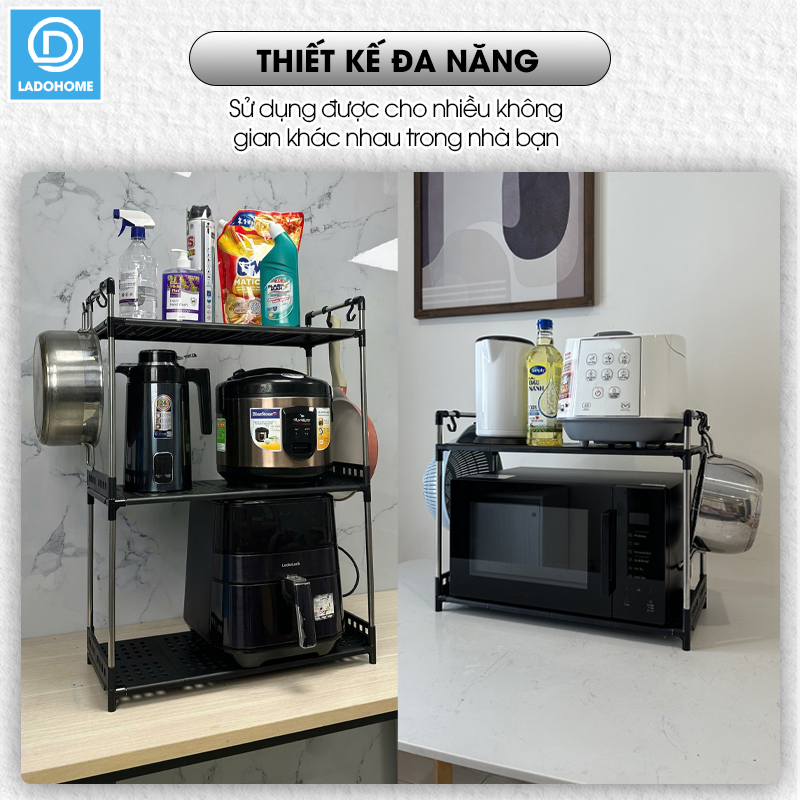 Kệ nhà bếp, kệ để đồ gia dụng nồi cơm điện, lò vi sóng, nồi chiên không dầu LD-3642, khung inox không rỉ chịu tải lớn