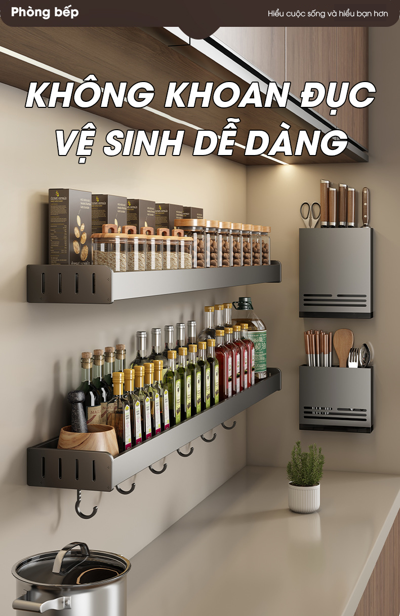 Kệ gia vị nhà bếp treo tường LD-5599 hợp kim nhôm không rỉ