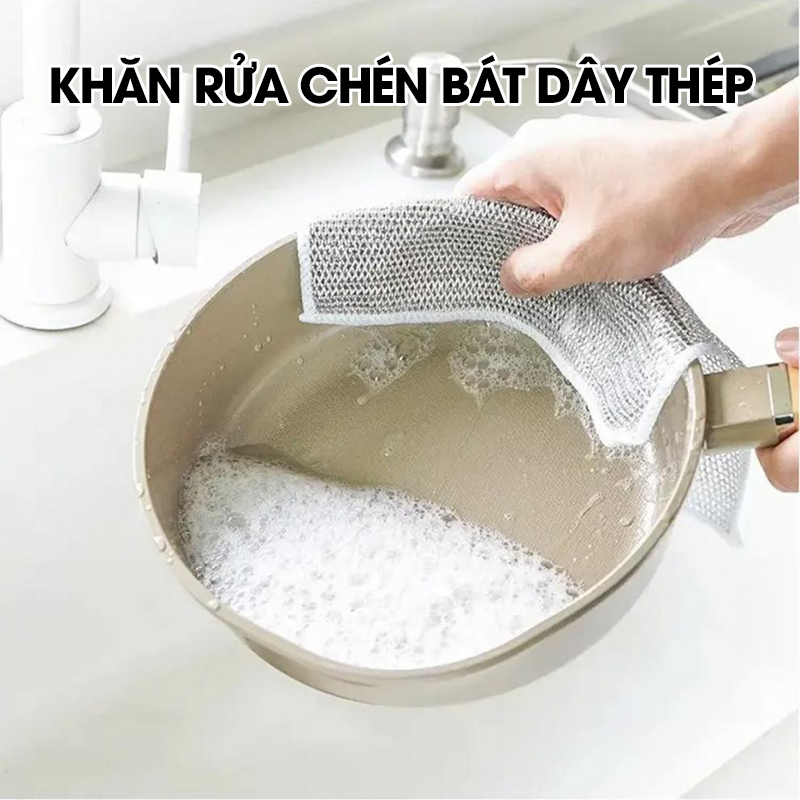 Khăn rửa chén bát dây thép, giẻ lau dây thép vệ sinh nhà bếp siêu sạch