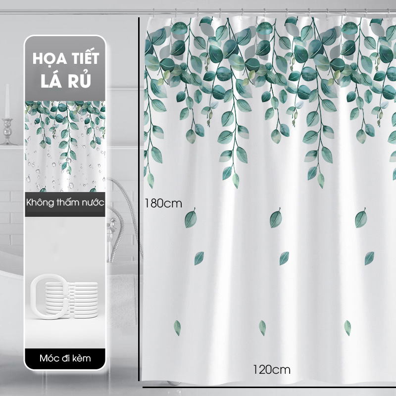 Rèm nhà tắm Poliester hoạt tiết Lá Rủ, chất liệu cao cấp không thấm nước, rèm lắp cho gia đình chung cư, khách sạn,...